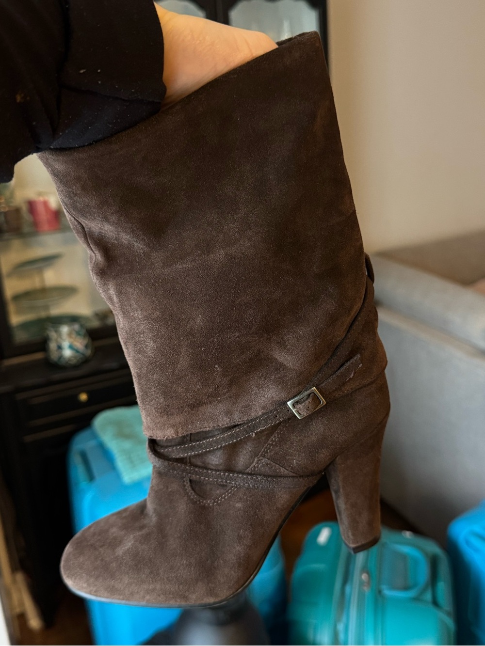 Enzo Angiolini Dark Brown Suede Mid-Calf Heel Boot
